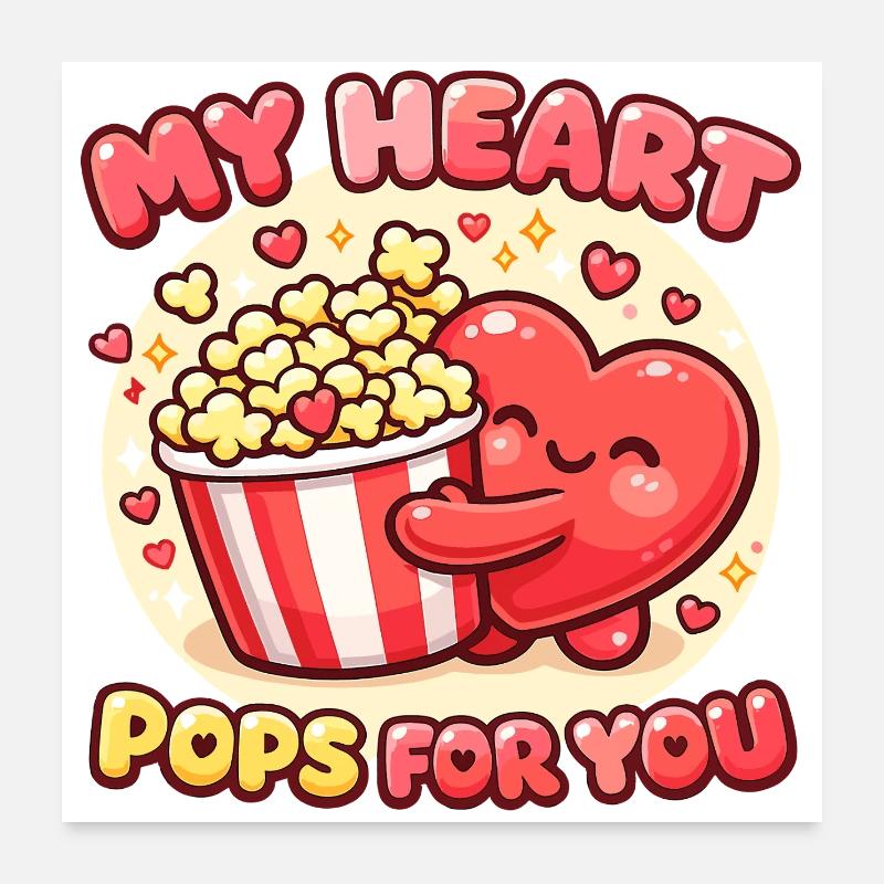Cœurs de popcorn sucrés pour la Saint-Valentin Poster 60 x 60 cm