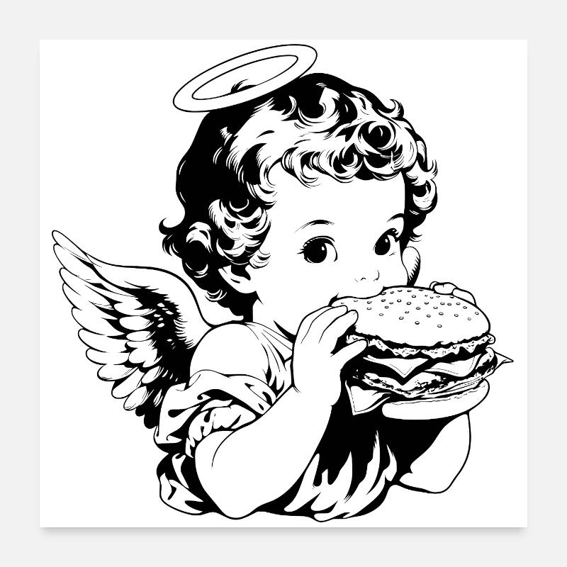Burger Engel – Cherub eats hamburger vintage Poster 24" x 24" (60x60 cm)