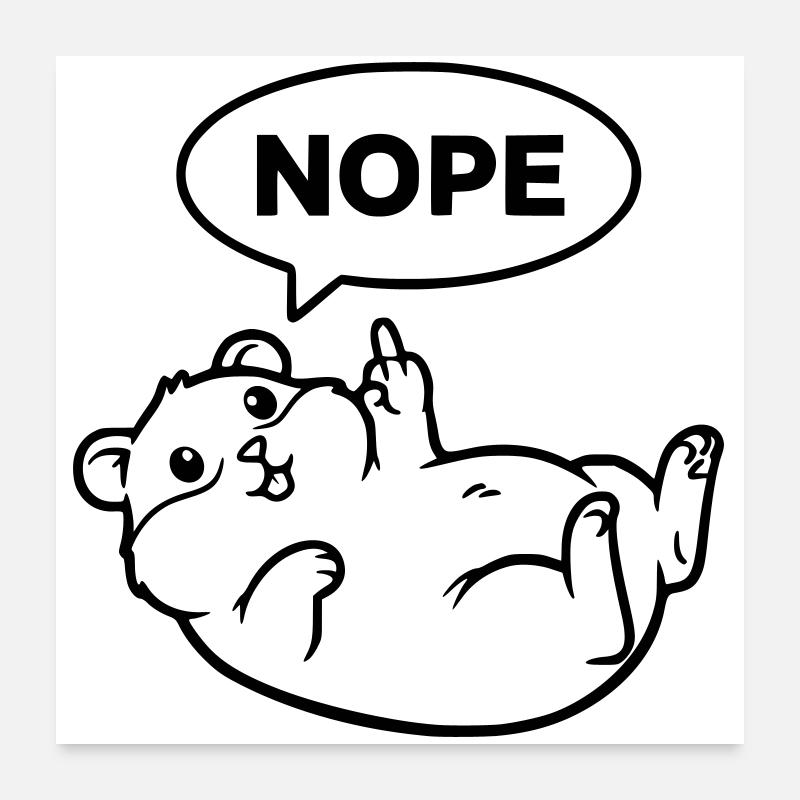 Hamster Middle Finger Nope Lineart Poster 24" x 24" (60x60 cm)