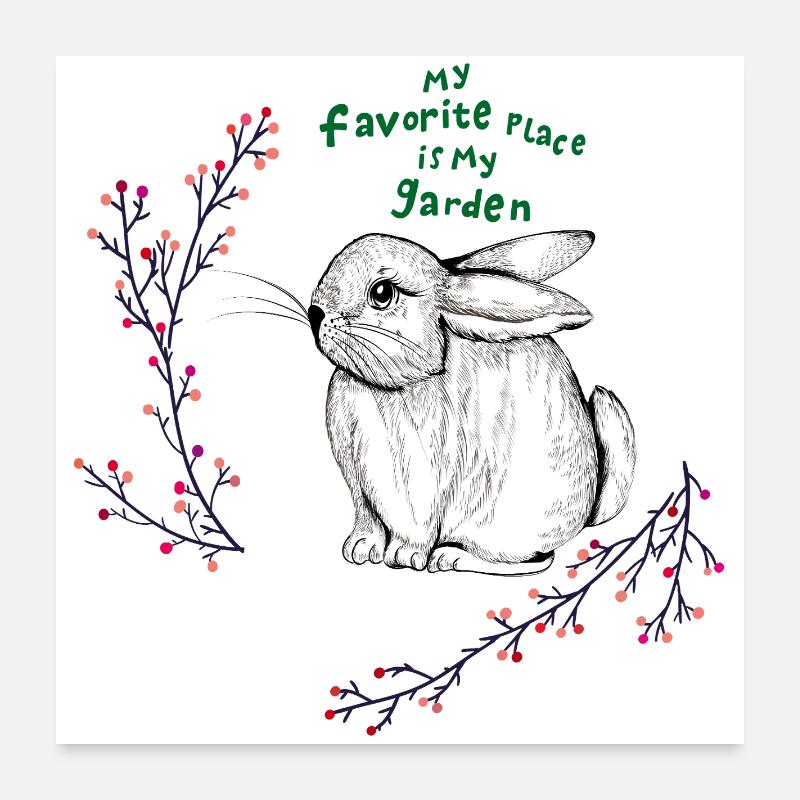 Le lapin dans le jardin Poster 60 x 60 cm