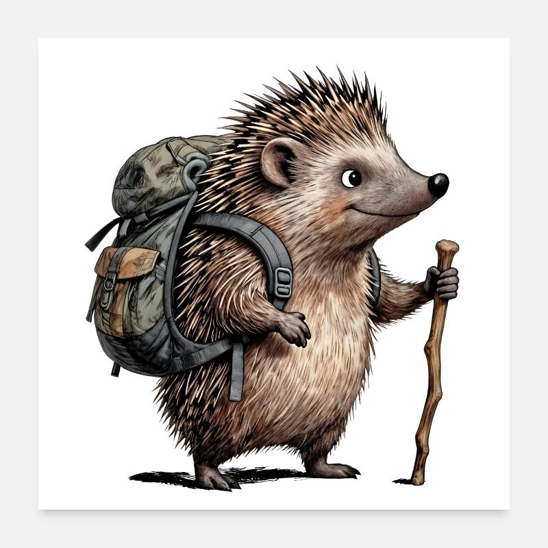 Hiking hedgehog with backpack Poster 24" x 24" (60x60 cm)
