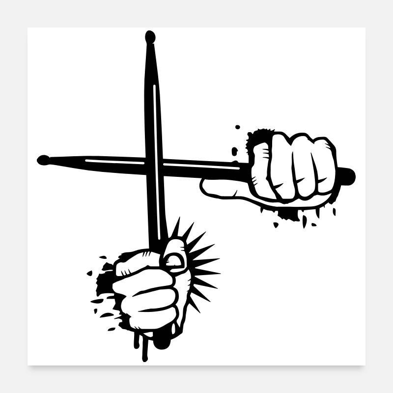 zwei gekreuzte Drumsticks - Poster 60x60 cm - Weiß