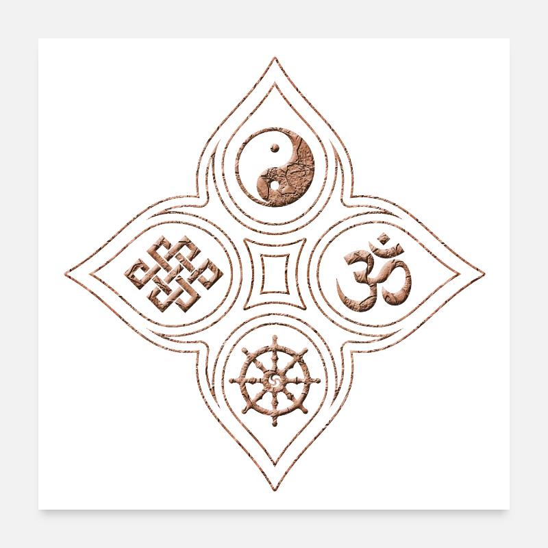 Yin Yang Stone Relief with Om Dharmachakra Knot Poster 24" x 24" (60x60 cm)