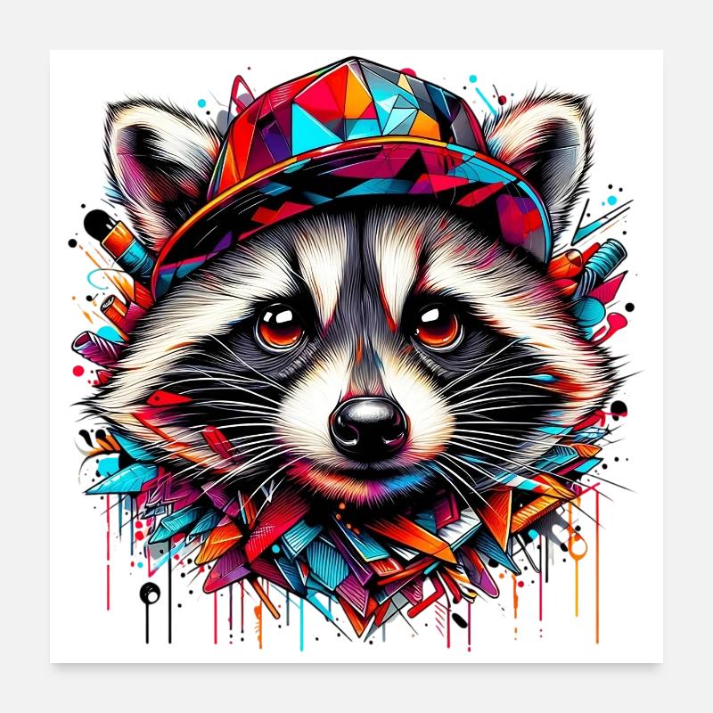 Raccoon with hat cap rap hat Poster 24" x 24" (60x60 cm)