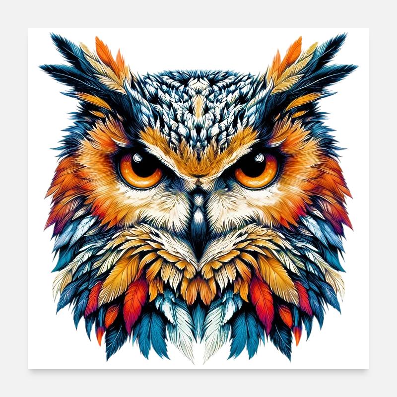 Eule - Poster 60x60 cm - Weiß