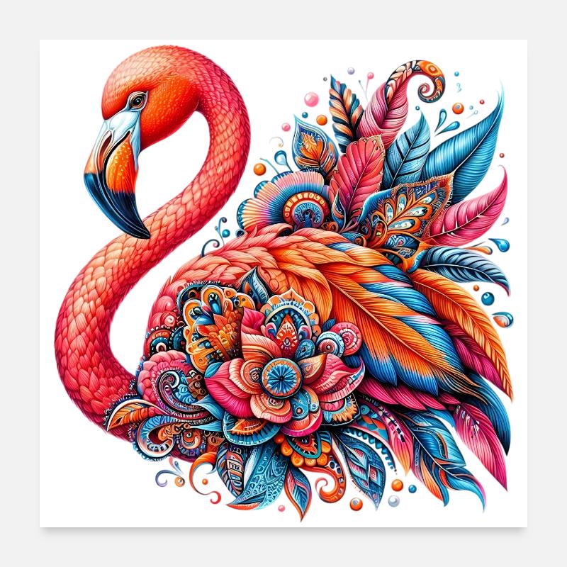 Flamingo - Poster 60x60 cm - Weiß