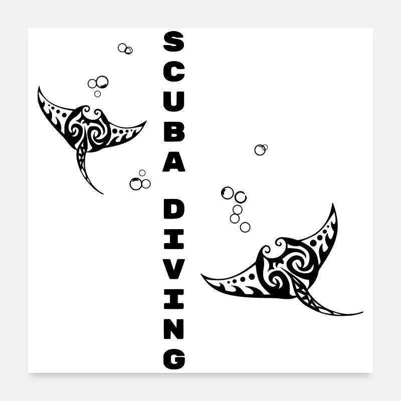 Plongée sous-marine – Tribal Manta Ray Design Poster 60 x 60 cm