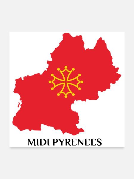 Karte der Midi-Pyrénées - Poster 60x60 cm - Weiß - Vorne