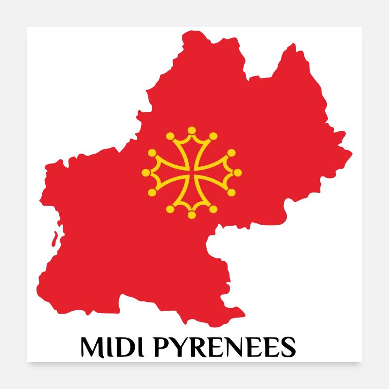 Karte der Midi-Pyrénées Poster 60x60 cm