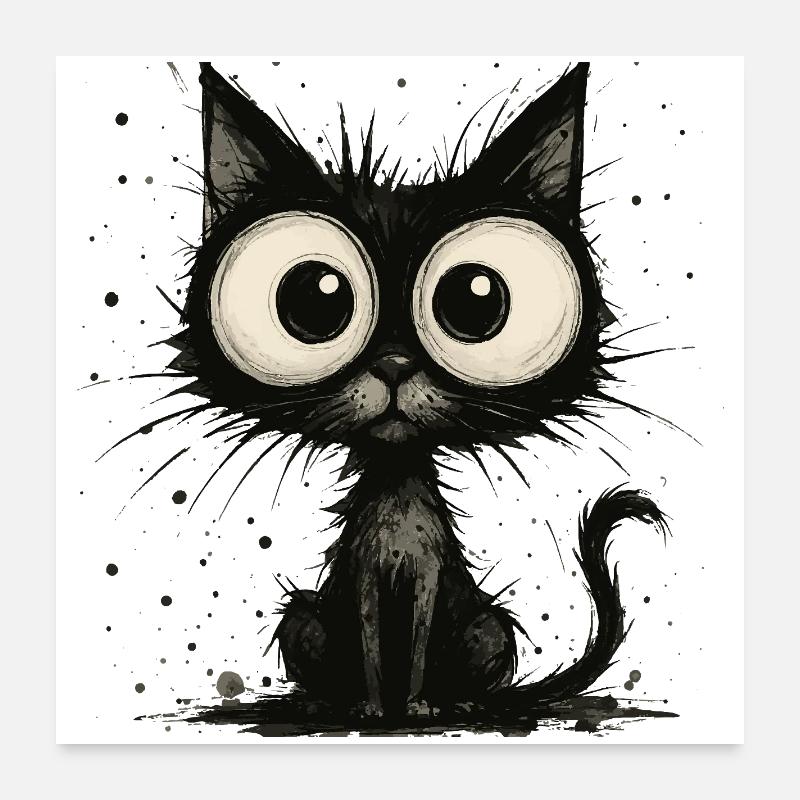 Lustige schwarze Katze mit großen Augen – splash - Poster 60x60 cm - Weiß