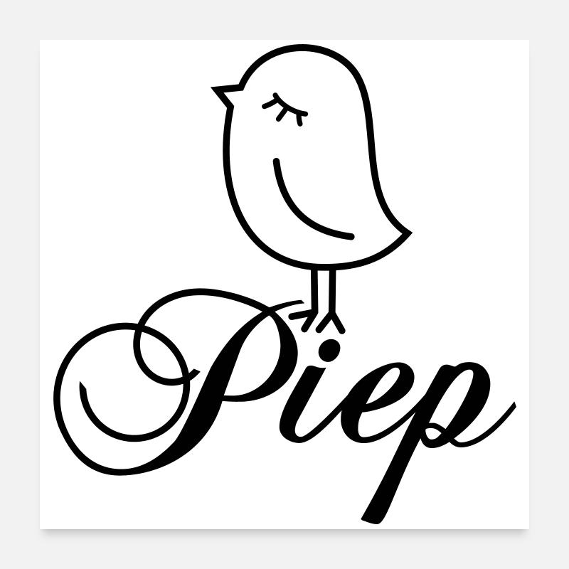 Spatz Piep – Piepmatz Vogel Cartoon Motiv - Poster 60x60 cm - Weiß