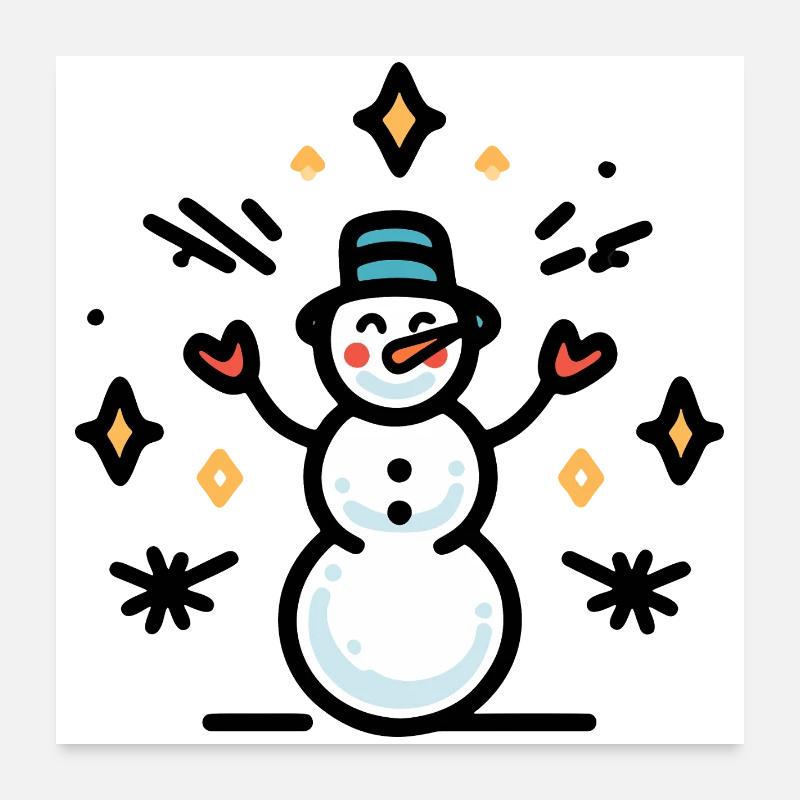 Schneemann mit Glitzerfunken Poster 60x60 cm