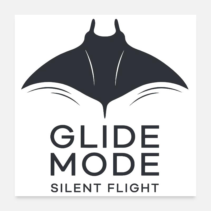 GLIDE MODE – minimalistische Mantarochen-Silhouett - Poster 60x60 cm - Weiß