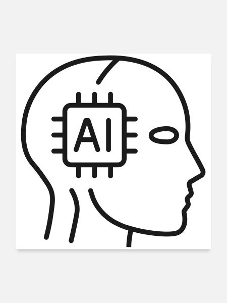 KI-Neuronales Netzwerk Gehirnlinien-Symbol - Poster 60x60 cm - Weiß - Vorne