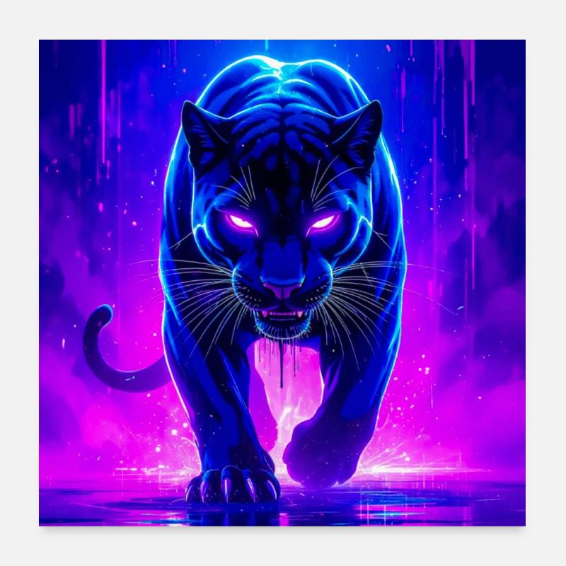 Une panthère brille d’un rose néon féroce et d’un sapin violet Poster 60 x 60 cm