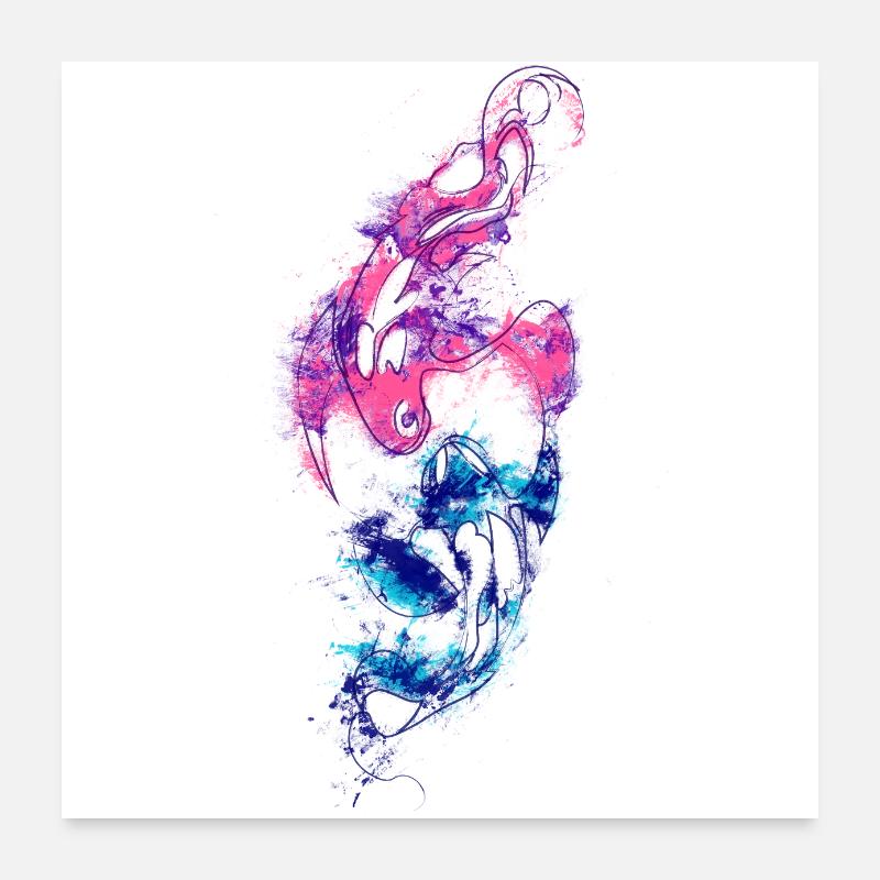 Fische Wasserfarbe Sternzeichen Poster 60x60 cm