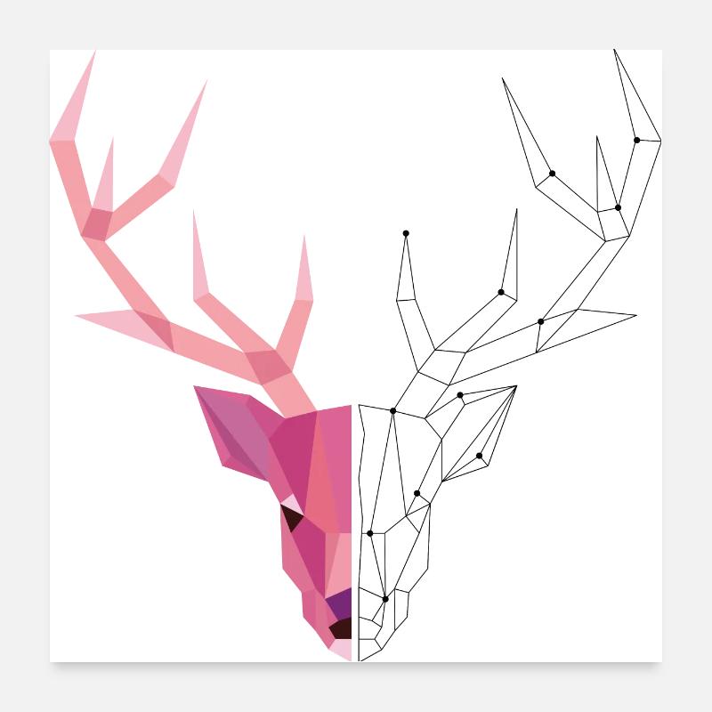 Geometrischer Hirsch - Poster 60x60 cm - Weiß