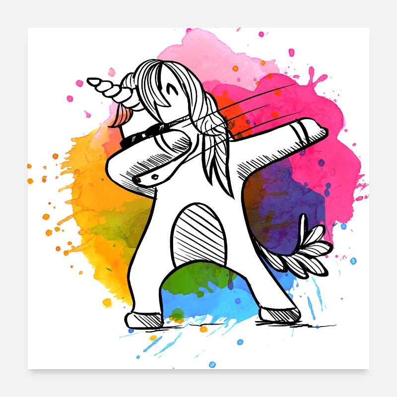 Dabbing Einhorn, Unicorn, Einhörner mit Farben Poster 60x60 cm