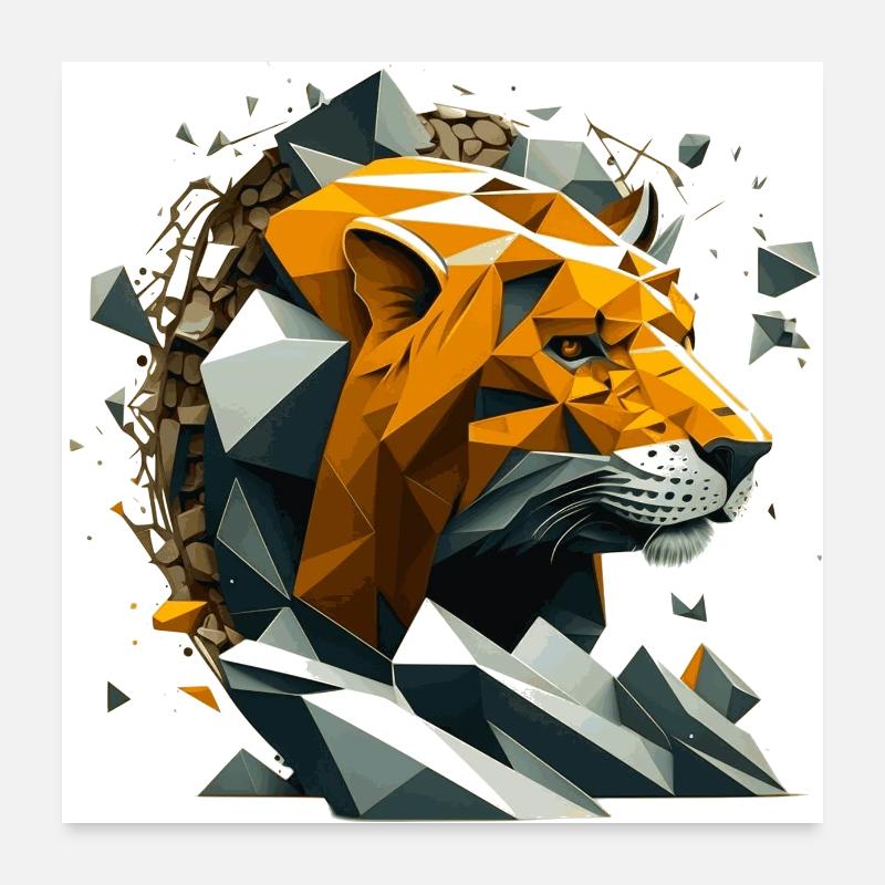 3D lion head or lion face in polygon style Poster 24" x 24" (60x60 cm)