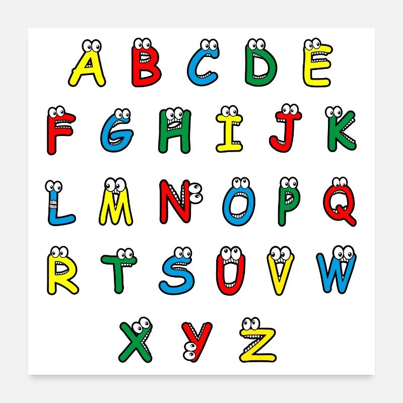 stickerset comic abc - lustige Buchstaben - Poster 60x60 cm - Weiß