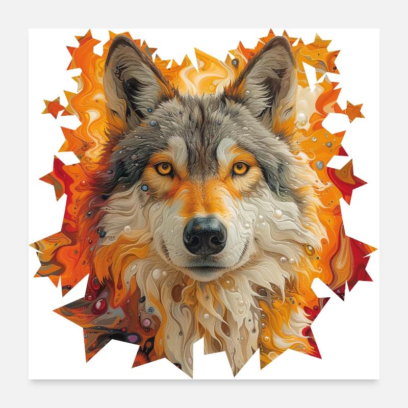 Wolf und Sterne Poster 60x60 cm