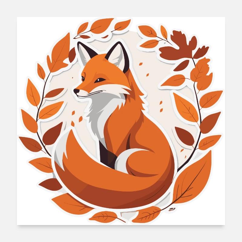 Fuchs im Herbst #2 - Poster 60x60 cm - Weiß
