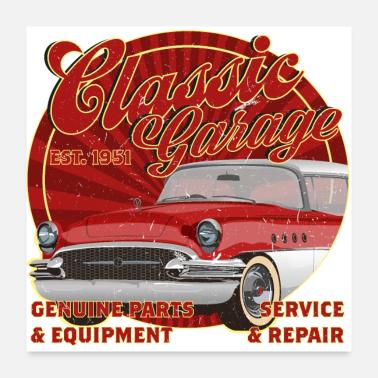 Auto classica da garage rockabilly classica Poster 60x60 cm