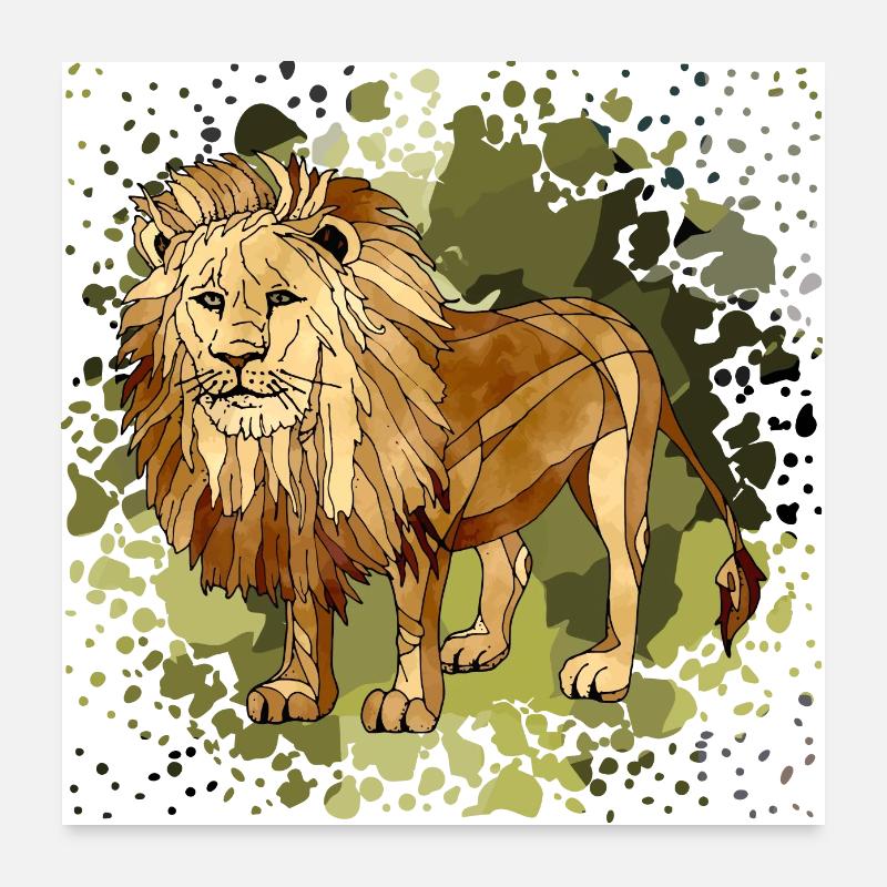 Löwe - Poster 60x60 cm - Weiß