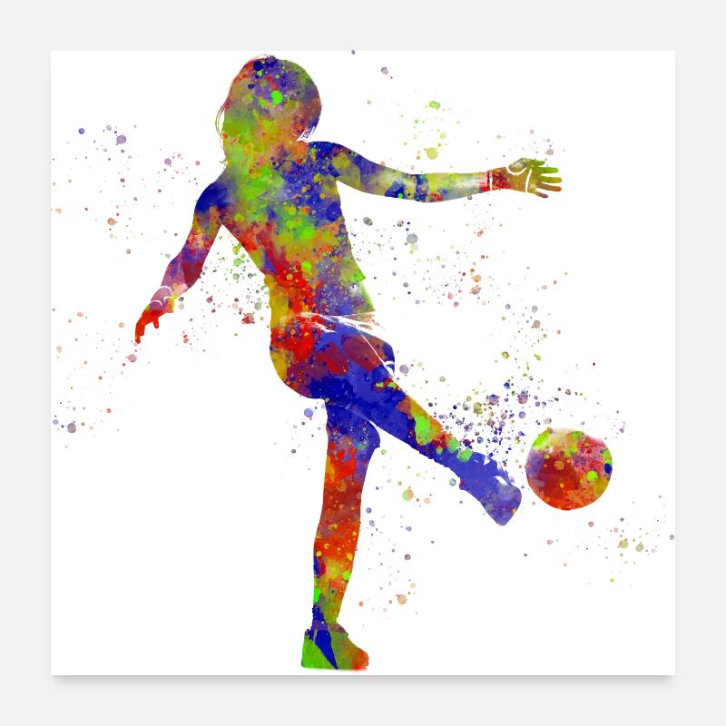 Joueuse de soccer féminin - Poster 60 x 60 cm - blanc