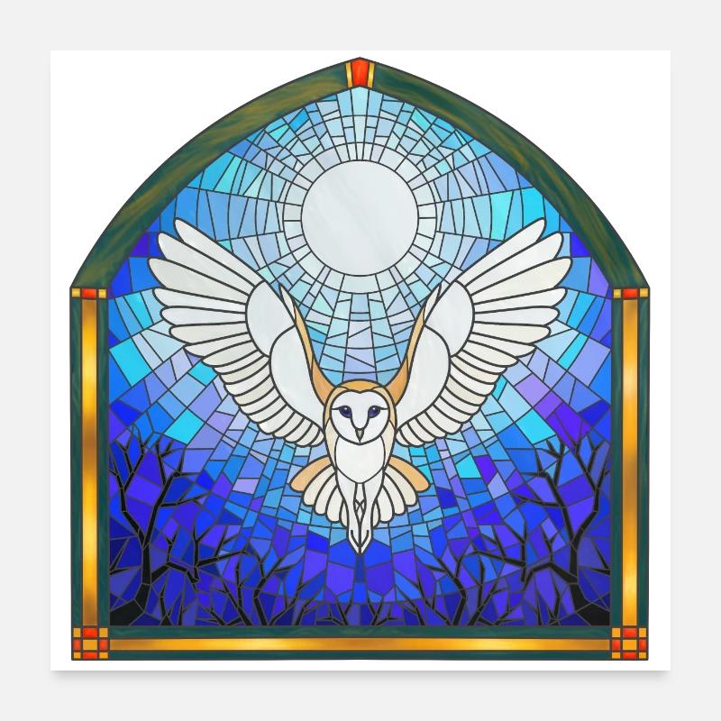 Hibou et Lune - Poster 60 x 60 cm - blanc