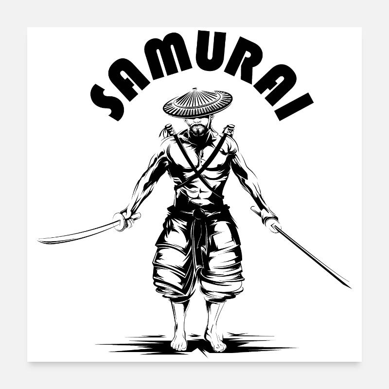 Icône Samurai Drawing Sketch Symbol Illustration Poster 60 x 60 cm
