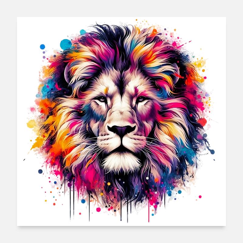 Löwe - Poster 60x60 cm - Weiß