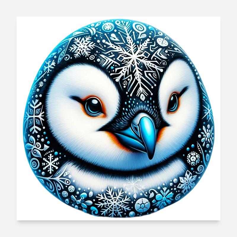 Pingouin flocon de neige flocons de neige - Poster 60 x 60 cm - blanc