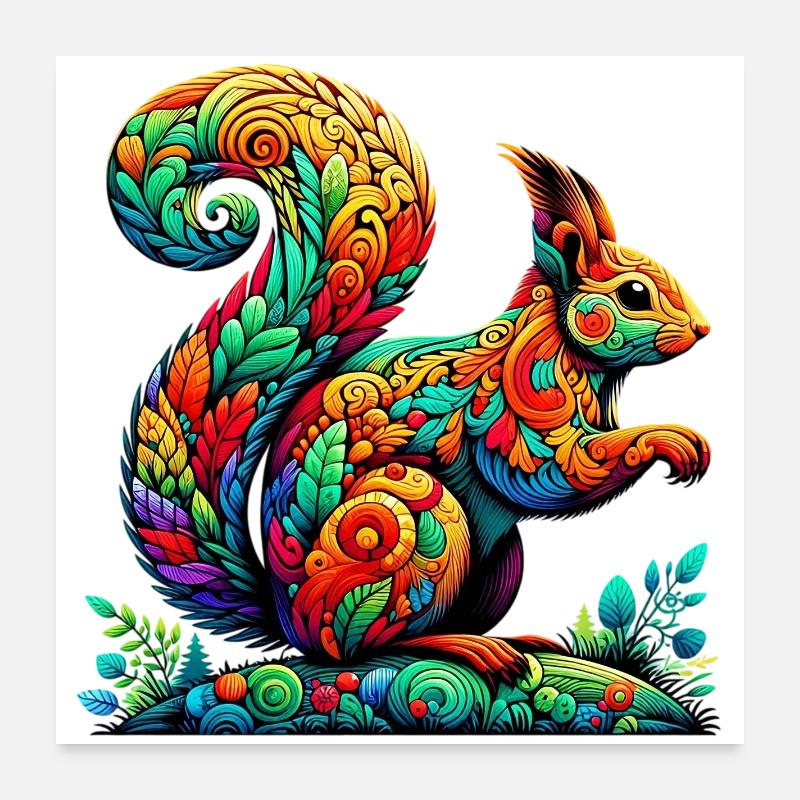 Eichhörnchen - Poster 60x60 cm - Weiß