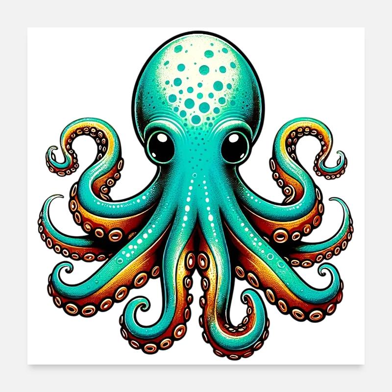 Krake - Poster 60x60 cm - Weiß