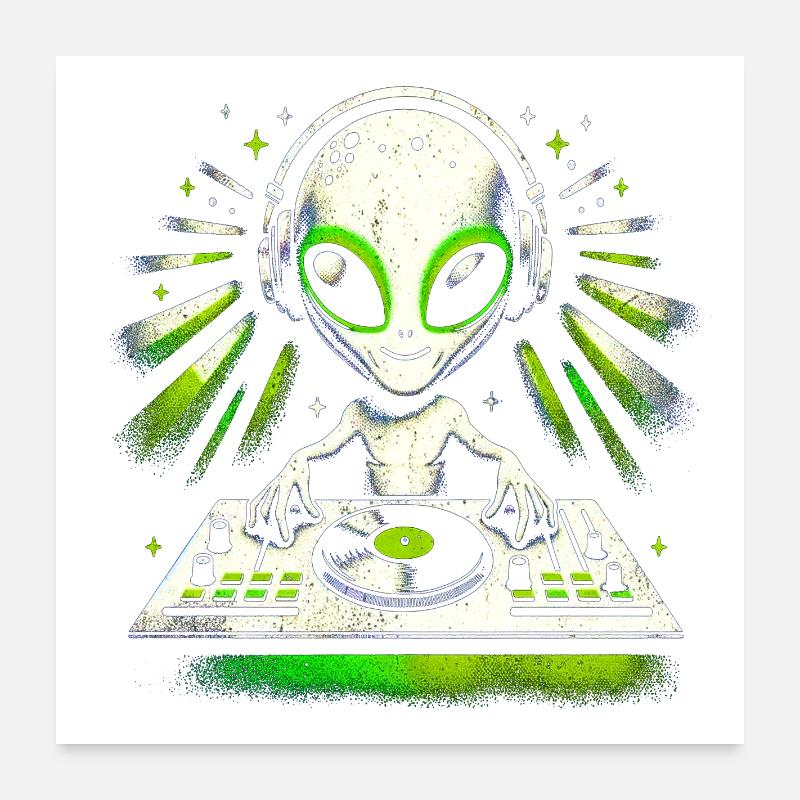 Alien DJ Vibes – Conception de rythmes verts cosmiques Poster 60 x 60 cm