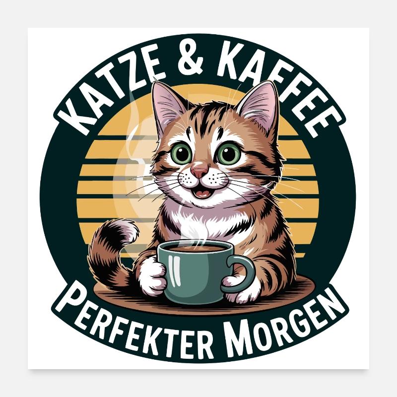 Le chat et le café : une matinée parfaite Poster 60 x 60 cm