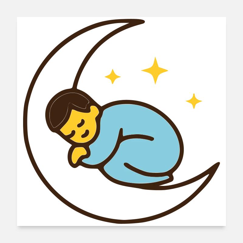 Bébé mignon sur la lune | Bonne nuit Poster 60 x 60 cm