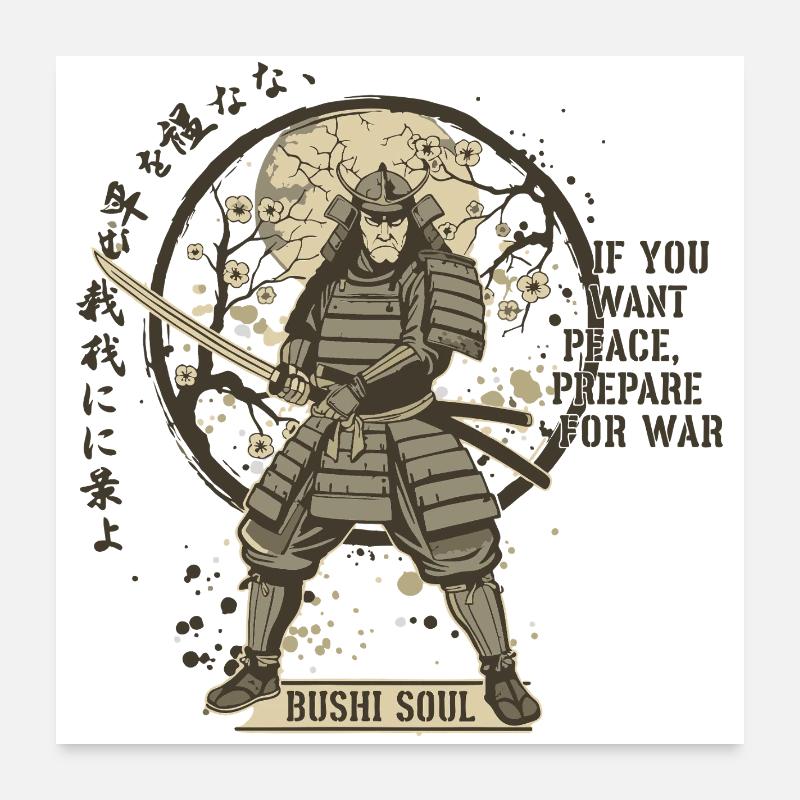 Samouraï de l’âme Bushi dans les Fleurs Poster 60 x 60 cm