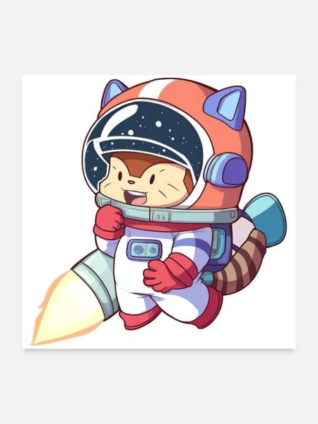 Katzenastronaut im Weltraumanzug - Poster 60x60 cm - Weiß - Vorne