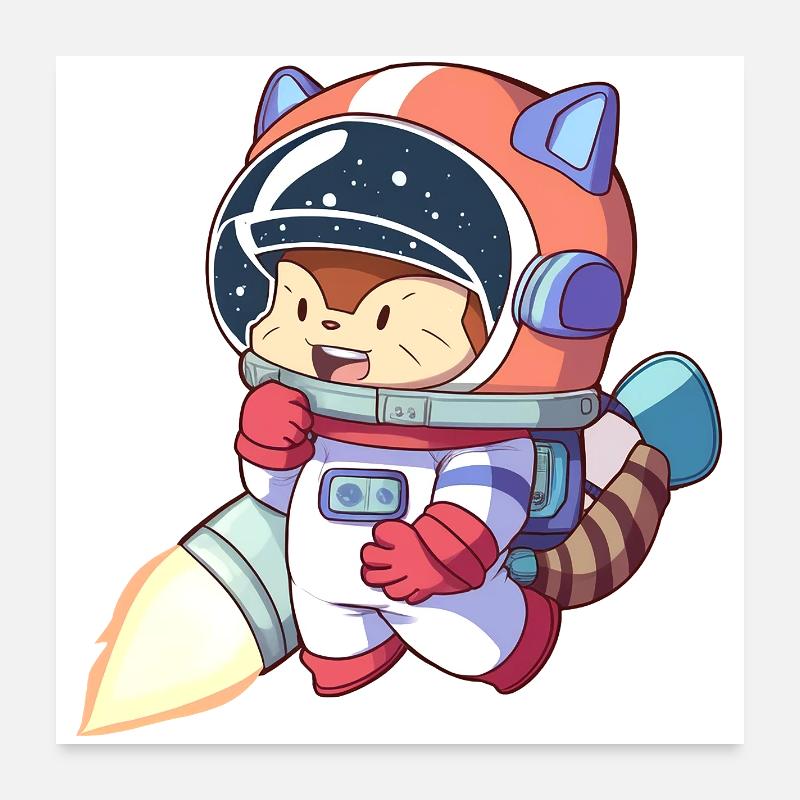 Astronaute chat en combinaison spatiale Poster 60 x 60 cm