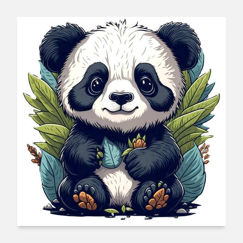 Panda im Blattwald Poster 60x60 cm