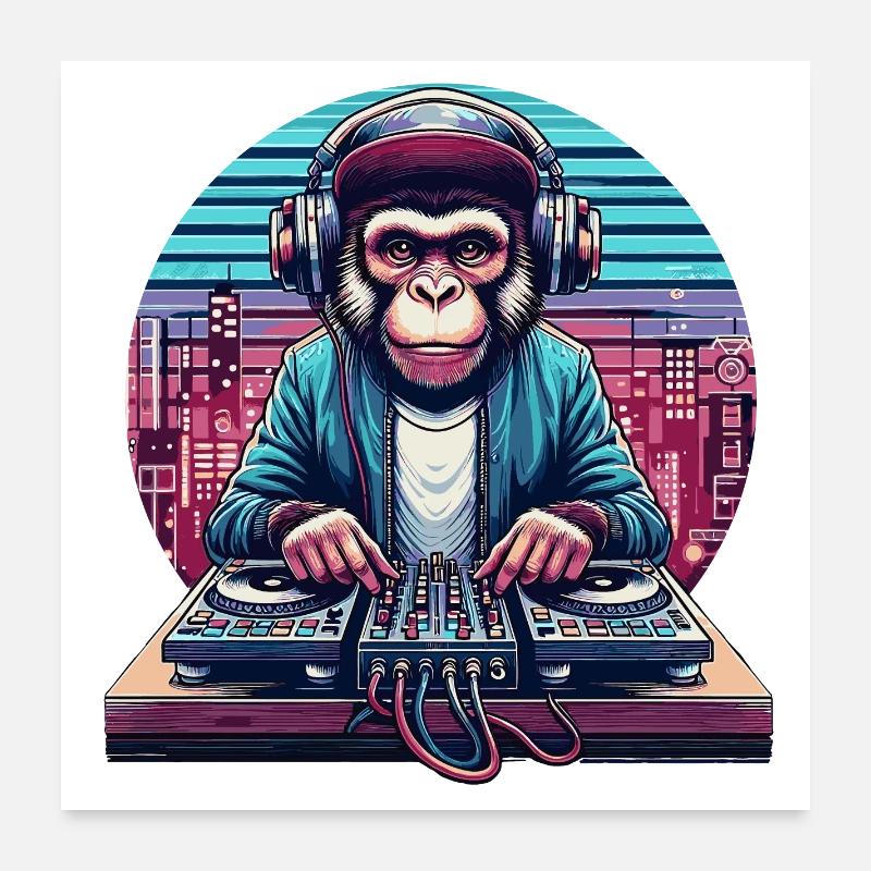 DJ Singe Moine - Poster 60 x 60 cm - blanc