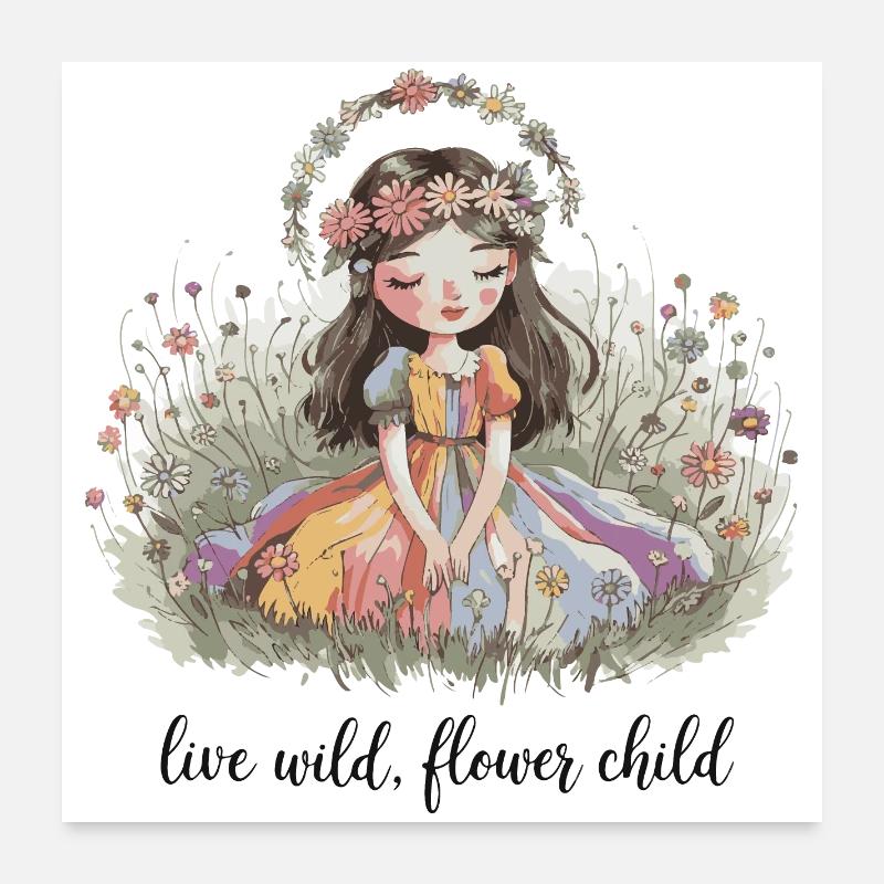 Lebe wild, Blumenkind Poster 60x60 cm