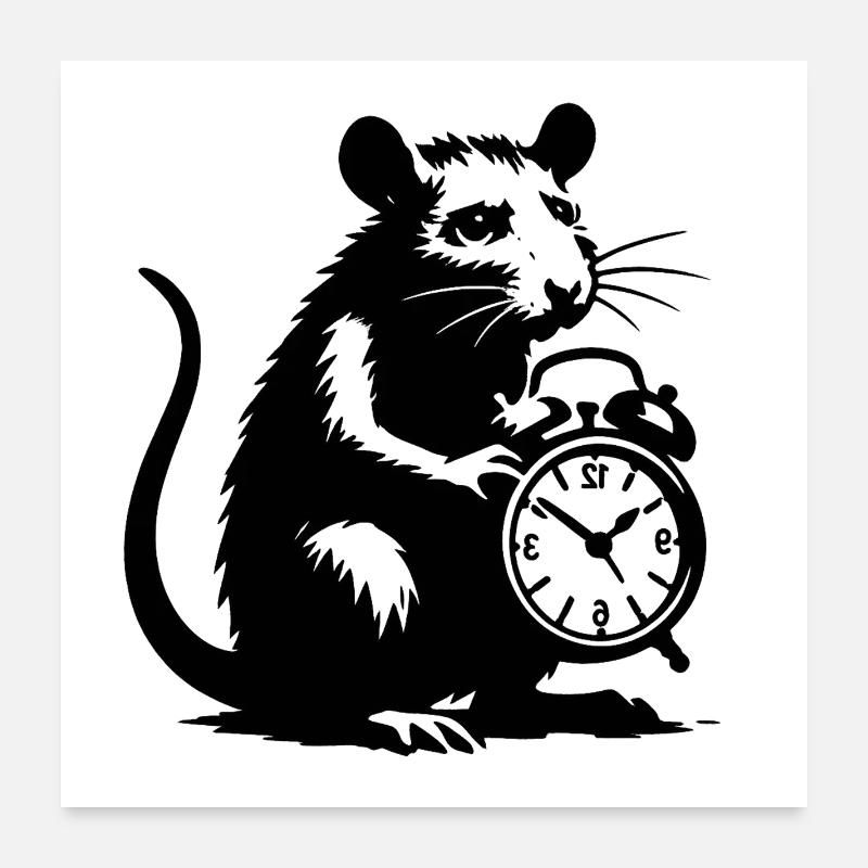 Rat stressé et réveil Poster 60 x 60 cm