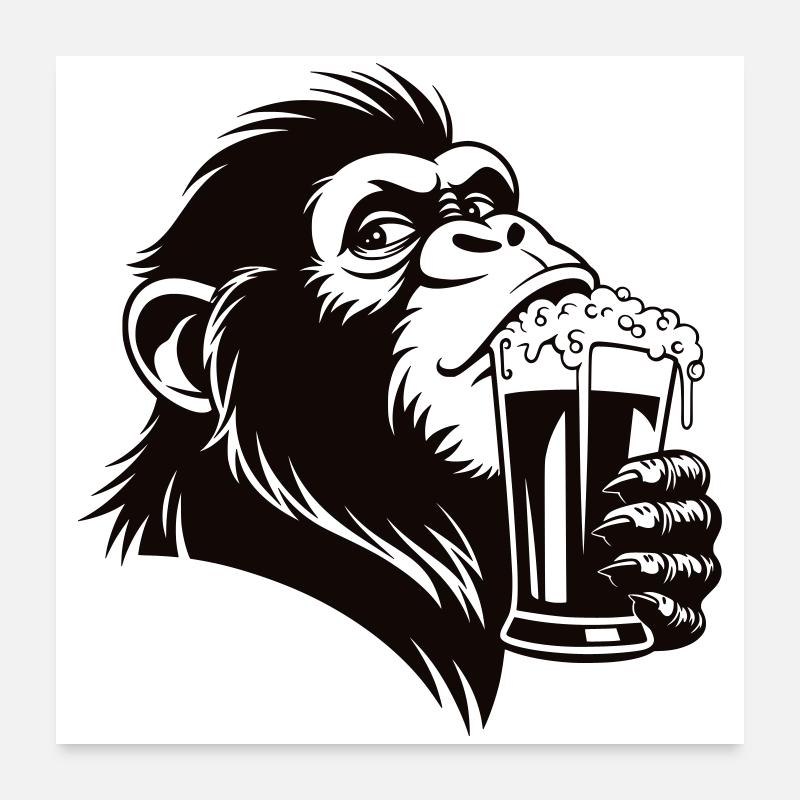 Funny monkey drinks foamy drink Poster 24" x 24" (60x60 cm)