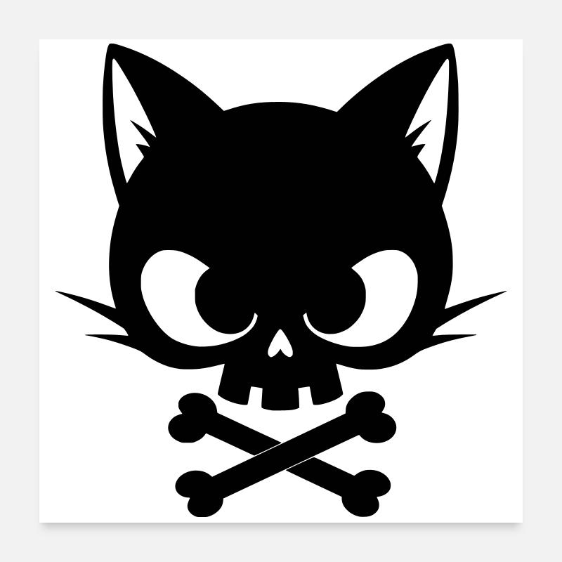Katzen-Schädel mit Knochen | Gothic Cute Icon Poster 60x60 cm