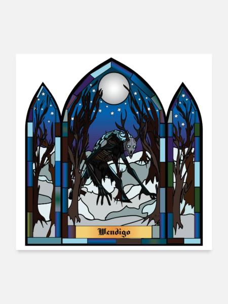 Wendigo Mondschein-Buntglas - Poster 60x60 cm - Weiß - Vorne