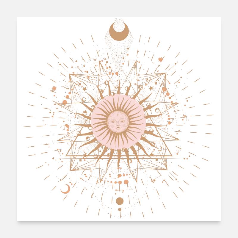 Sonnen-Mandala-Strahlen - Poster 60x60 cm - Weiß