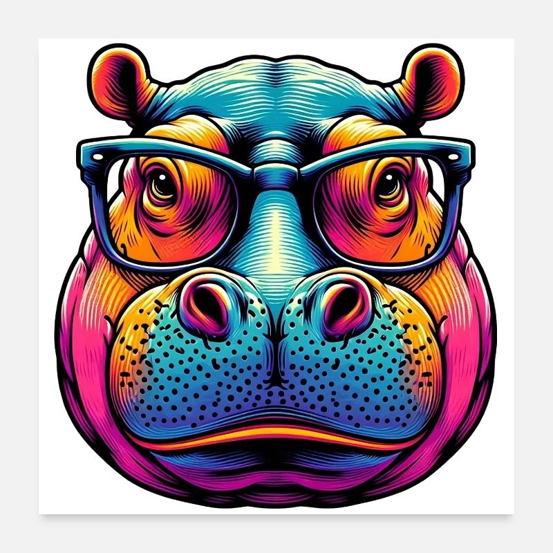 Nilpferd mit Brille Poster 60x60 cm